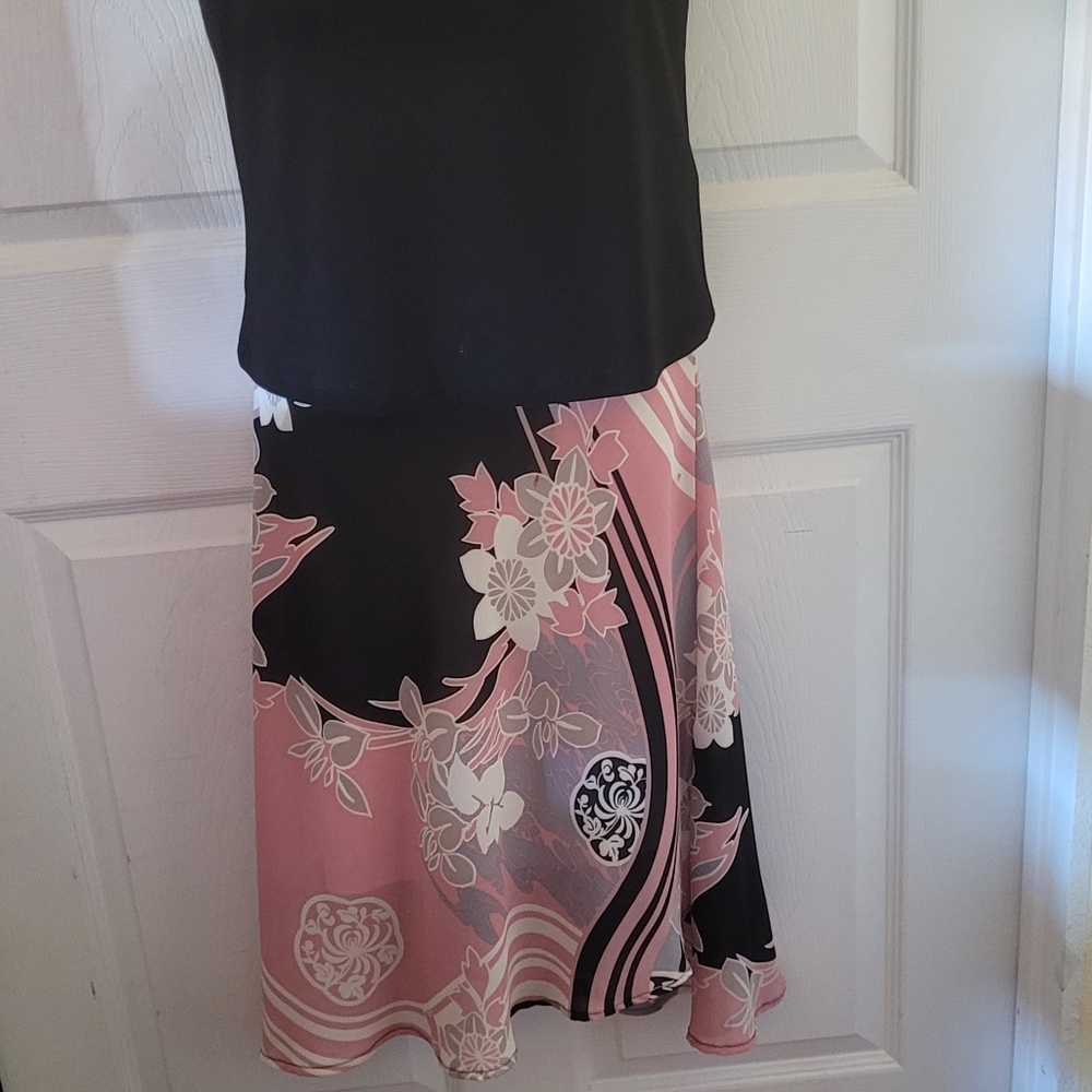 Pink black asymmetrical skirt